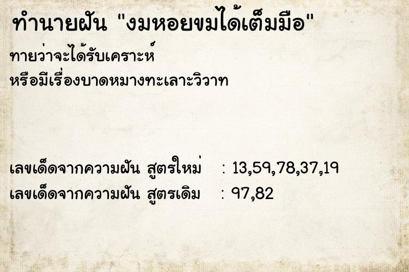 ทำนายฝันงมหอยขมได้เต็มมือ ทำนายฝันทำนายฝันงมหอยขมได้เต็มมือ