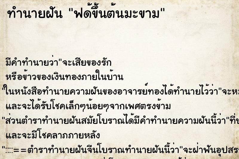 ทำนายฝันฟด้ขึ้นต้นมะขาม ทำนายฝันทำนายฝันฟด้ขึ้นต้นมะขาม