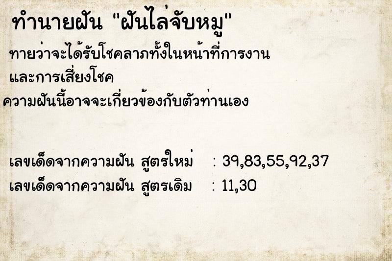 ทำนายฝันทำนายฝันฝันไล่จับหมู