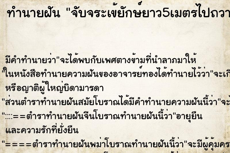 ทำนายฝัน จับจระเข้ยักษ์ยาว5เมตรไปถวายพระราชา ทำนายฝัน จับจระเข้ยักษ์ยาว5เมตรไปถวายพระราชา