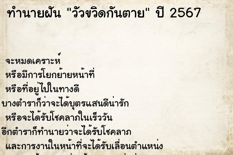 ทำนายฝัน วัวขวิดกันตาย ทำนายฝัน วัวขวิดกันตาย