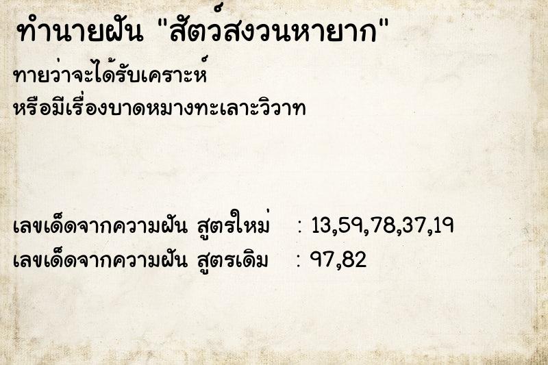 ทำนายฝันสัตว์สงวนหายาก ทำนายฝันทำนายฝันสัตว์สงวนหายาก