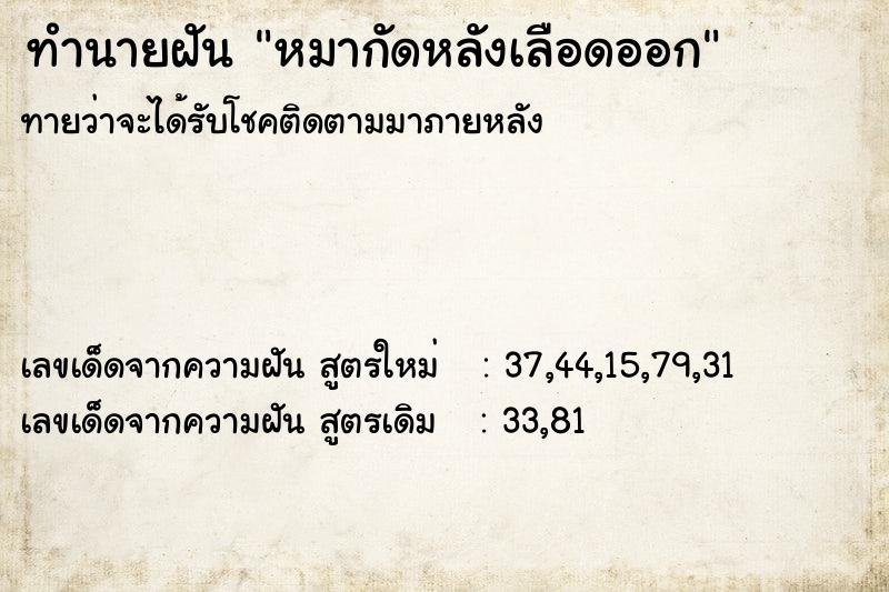 ทำนายฝันหมากัดหลังเลือดออก ทำนายฝันทำนายฝันหมากัดหลังเลือดออก