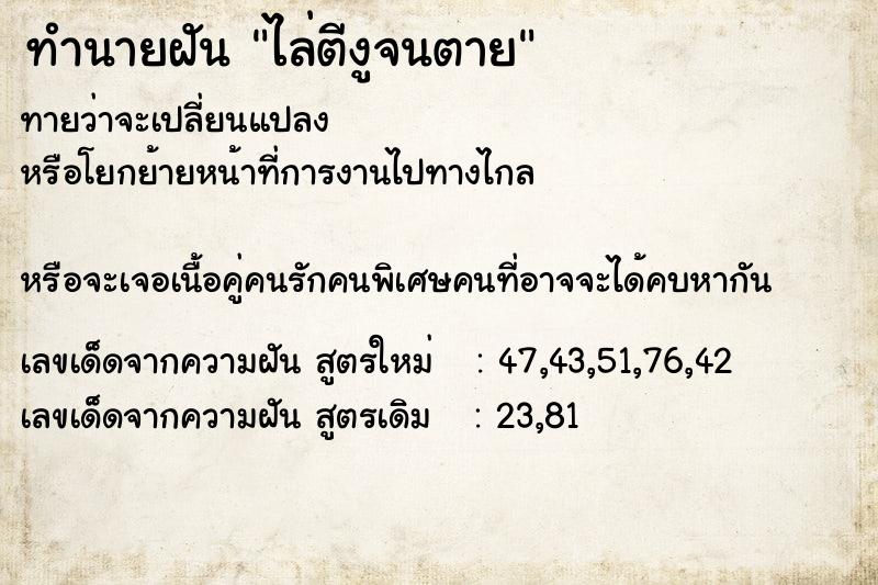 ทำนายฝันทำนายฝันไล่ตีงูจนตาย