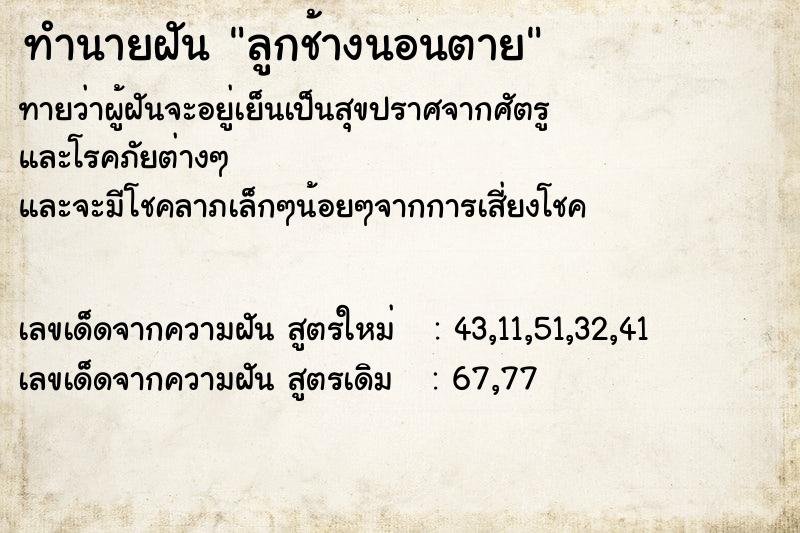 ทำนายฝัน ลูกช้างนอนตาย ทำนายฝัน ลูกช้างนอนตาย