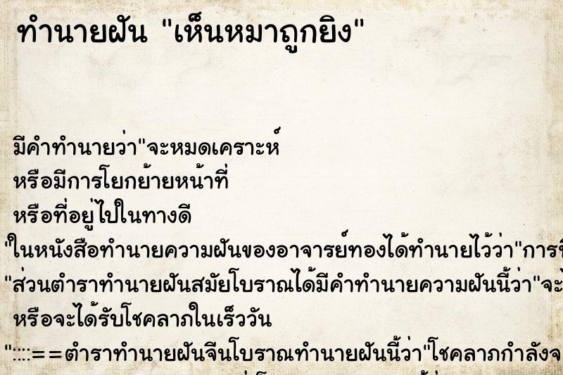 ทำนายฝัน เห็นหมาถูกยิง ตำราโบราณ แม่นที่สุดในโลก