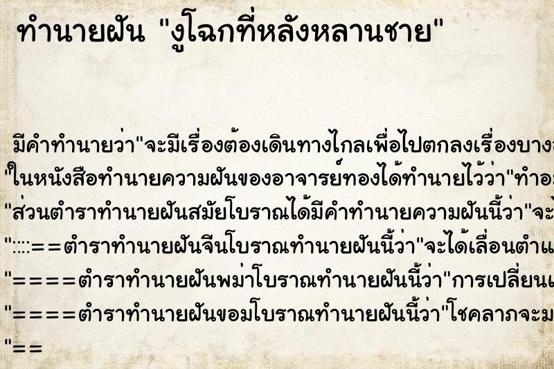 ทำนายฝัน งูโฉกที่หลังหลานชาย ทำนายฝัน งูโฉกที่หลังหลานชาย