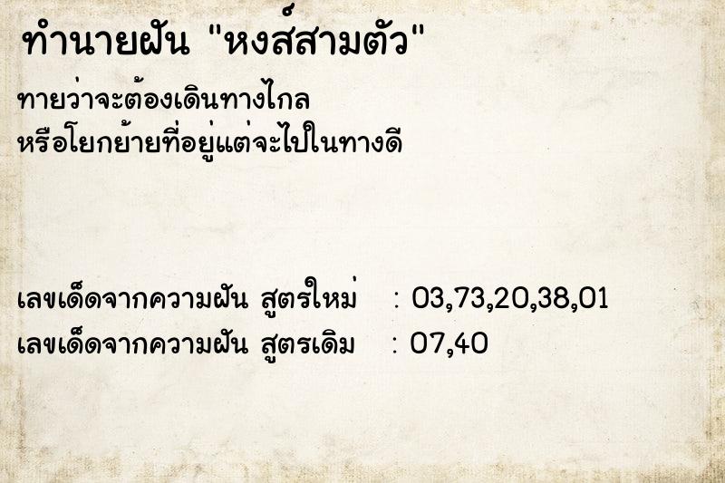 ทำนายฝันทำนายฝันหงส์สามตัว