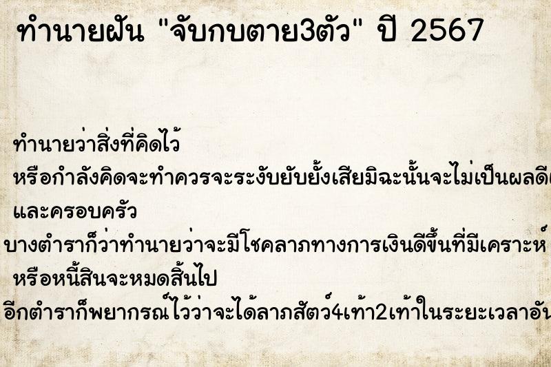 ทำนายฝัน จับกบตาย3ตัว ตำราโบราณ แม่นที่สุดในโลก