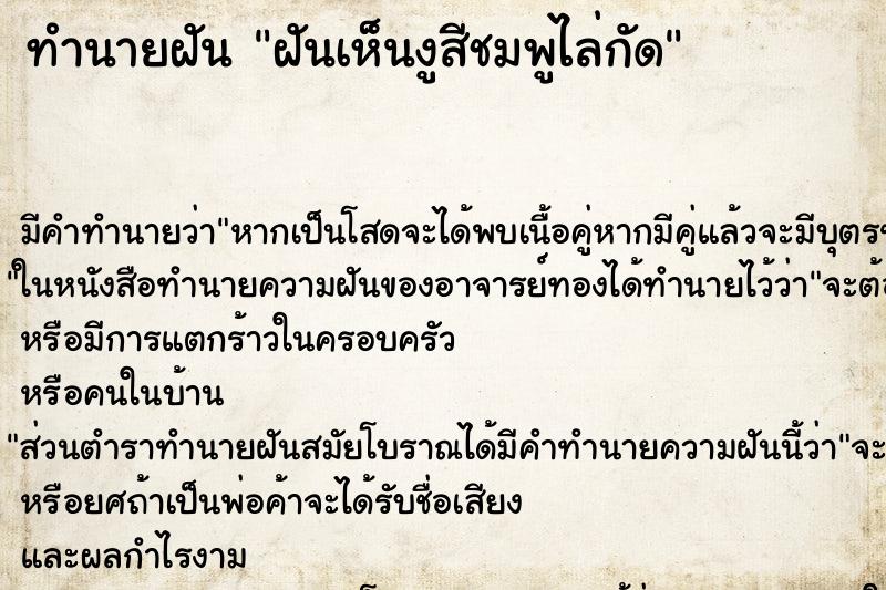 ทำนายฝัน ฝันเห็นงูสีชมพูไล่กัด ทำนายฝัน ฝันเห็นงูสีชมพูไล่กัด