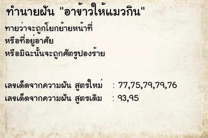 ทำนายฝัน อาข้าวให้แมวกิน ทำนายฝัน อาข้าวให้แมวกิน