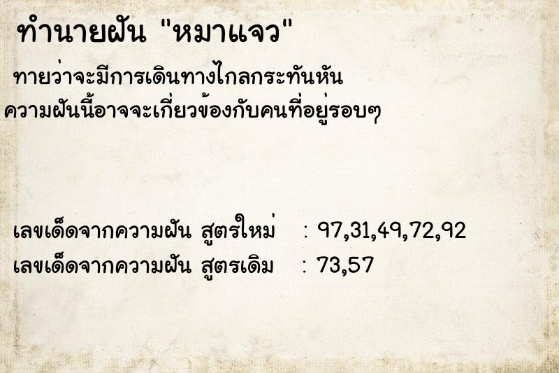 ทำนายฝันหมาแจว ทำนายฝันทำนายฝันหมาแจว
