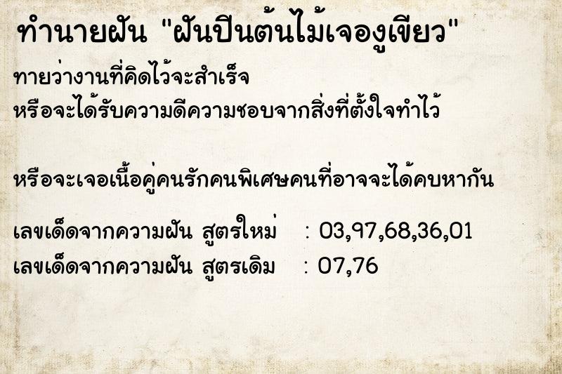 ทำนายฝัน ฝันปีนต้นไม้เจองูเขียว ทำนายฝัน ฝันปีนต้นไม้เจองูเขียว