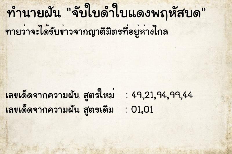 ทำนายฝันจับใบดำใบแดงพฤหัสบด ทำนายฝันทำนายฝันจับใบดำใบแดงพฤหัสบด