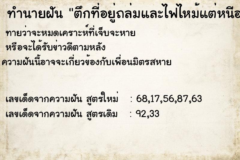 ทำนายฝันตึกที่อยู่ถล่มและไฟไหม้แต่หนีออกมาทัน ทำนายฝันทำนายฝันตึกที่อยู่ถล่มและไฟไหม้แต่หนีออกมาทัน