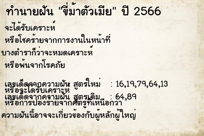 ทำนายฝันทำนายฝันขี่ม้าตัวเมีย