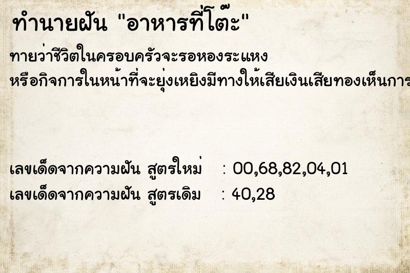 ทำนายฝันอาหารที่โต๊ะ ทำนายฝันทำนายฝันอาหารที่โต๊ะ