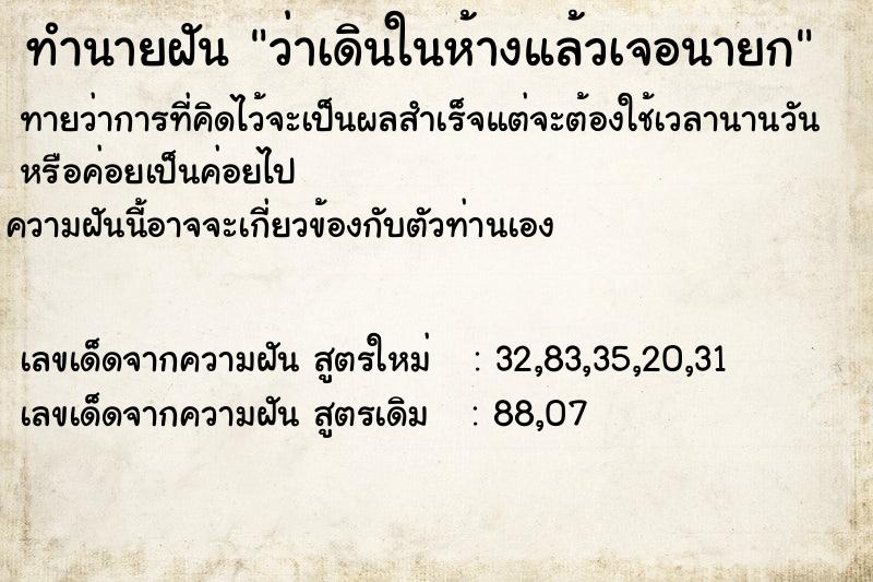 ทำนายฝันว่าเดินในห้างแล้วเจอนายก ทำนายฝันทำนายฝันว่าเดินในห้างแล้วเจอนายก