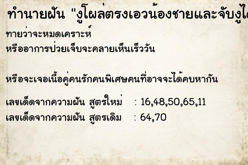 ทำนายฝันงูโผล่ตรงเอวน้องชายและจับงูได้ ทำนายฝันทำนายฝันงูโผล่ตรงเอวน้องชายและจับงูได้