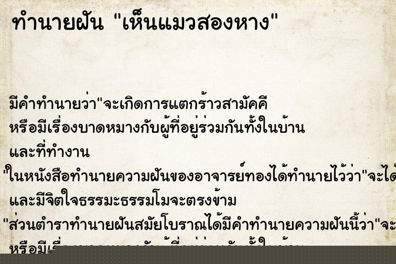 ทำนายฝัน เห็นแมวสองหาง ทำนายฝัน เห็นแมวสองหาง