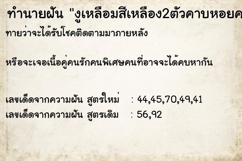 ทำนายฝันงูเหลือมสีเหลือง2ตัวคาบหอยคาบไข่มาให้ ทำนายฝันทำนายฝันงูเหลือมสีเหลือง2ตัวคาบหอยคาบไข่มาให้