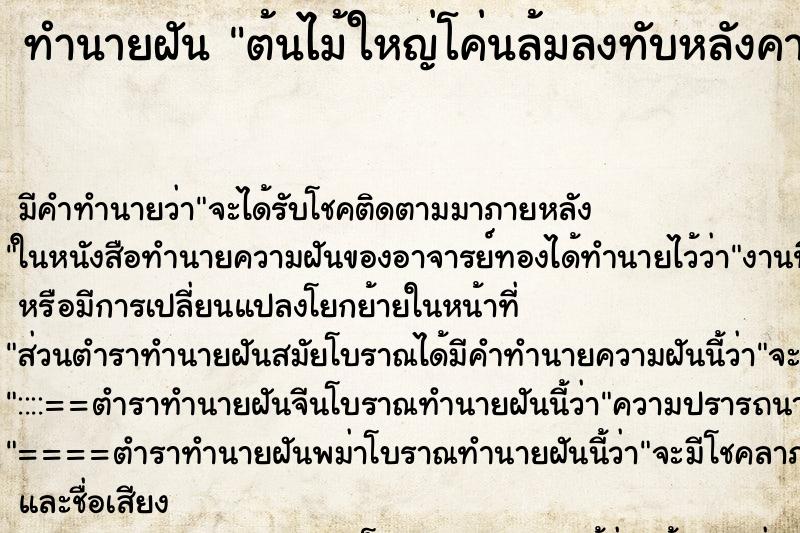 ทำนายฝันต้นไม้ใหญ่โค่นล้มลงทับหลังคาบ้านพัง ทำนายฝันทำนายฝันต้นไม้ใหญ่โค่นล้มลงทับหลังคาบ้านพัง