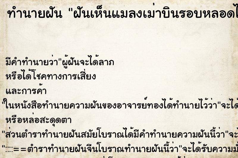 ทำนายฝัน ฝันเห็นแมลงเม่าบินรอบหลอดไฟในบ้านเต็มไปหมด ตำราโบราณ แม่นที่สุดในโลก