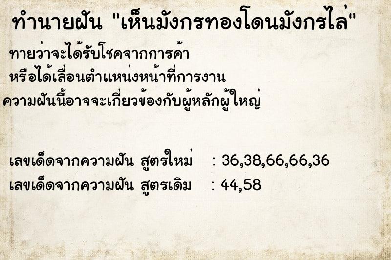 ทำนายฝันทำนายฝันเห็นมังกรทองโดนมังกรไล่