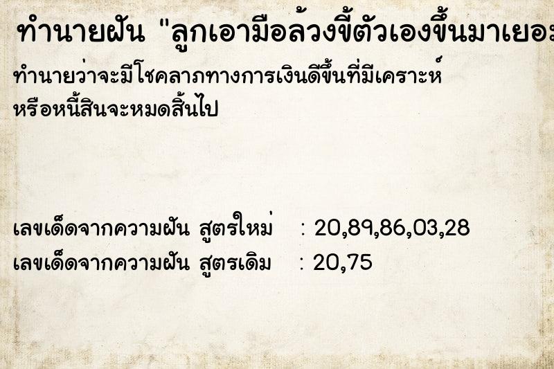 ทำนายฝันลูกเอามือล้วงขี้ตัวเองขึ้นมาเยอะมาก ทำนายฝันทำนายฝันลูกเอามือล้วงขี้ตัวเองขึ้นมาเยอะมาก