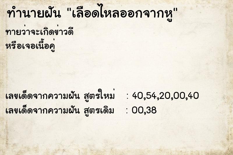 ทำนายฝันเลือดไหลออกจากหู ทำนายฝันทำนายฝันเลือดไหลออกจากหู