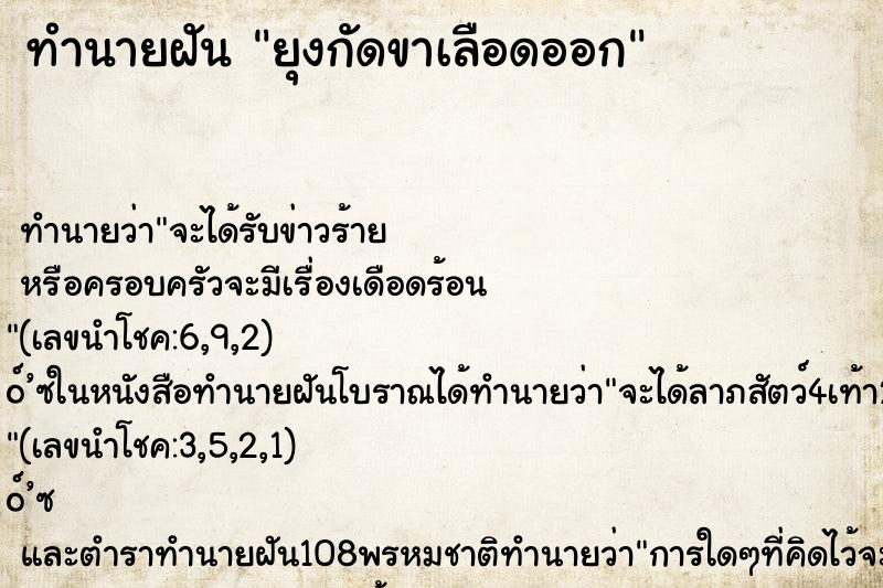 ทำนายฝันยุงกัดขาเลือดออก ทำนายฝันทำนายฝันยุงกัดขาเลือดออก