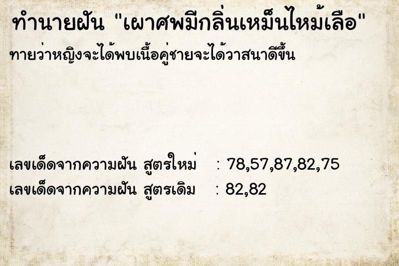 ทำนายฝันเผาศพมีกลิ่นเหม็นไหม้เลือ ทำนายฝันทำนายฝันเผาศพมีกลิ่นเหม็นไหม้เลือ