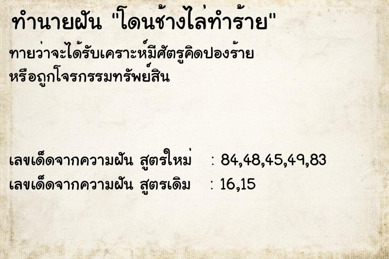 ทำนายฝันทำนายฝันโดนช้างไล่ทำร้าย