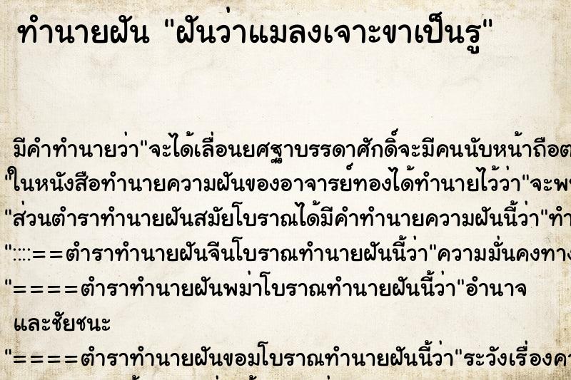 ทำนายฝัน ฝันว่าแมลงเจาะขาเป็นรู