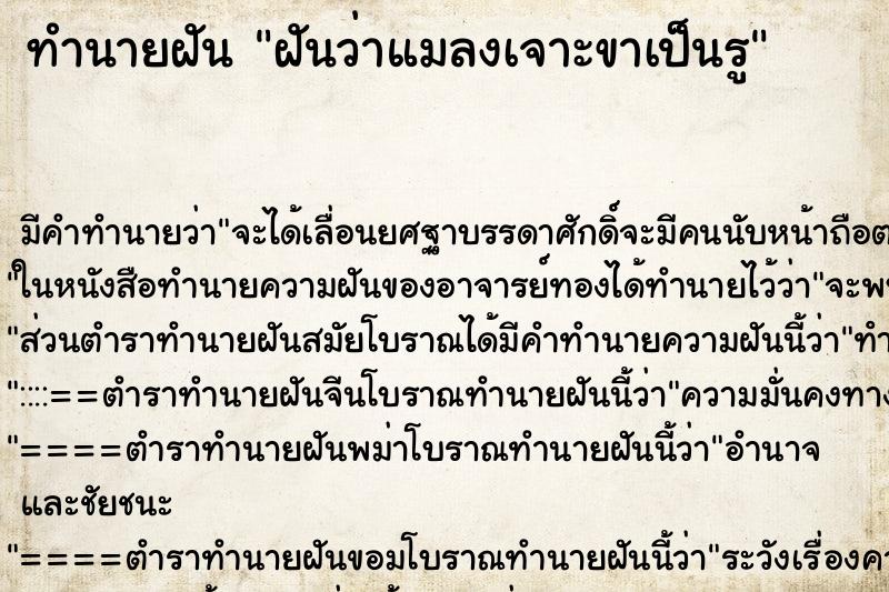 ทำนายฝัน ฝันว่าแมลงเจาะขาเป็นรู ตำราโบราณ แม่นที่สุดในโลก