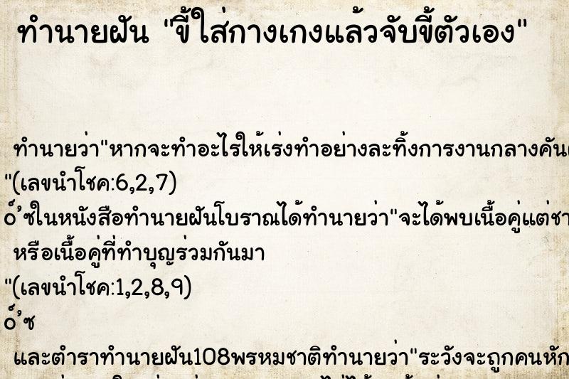 ทำนายฝันทำนายฝันขี้ใส่กางเกงแล้วจับขี้ตัวเอง