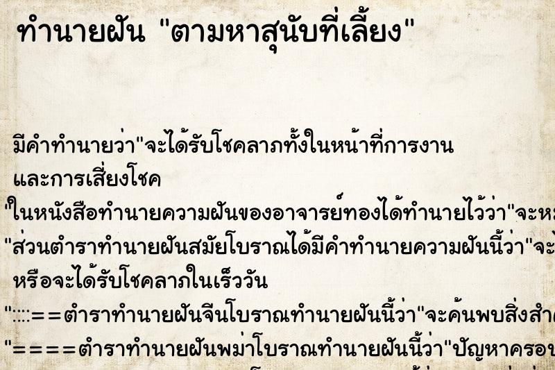 ทำนายฝันทำนายฝันตามหาสุนับที่เลี้ยง