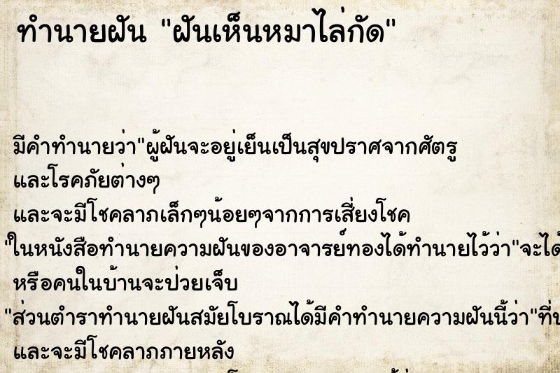 ทำนายฝันฝันเห็นหมาไล่กัด ทำนายฝันทำนายฝันฝันเห็นหมาไล่กัด
