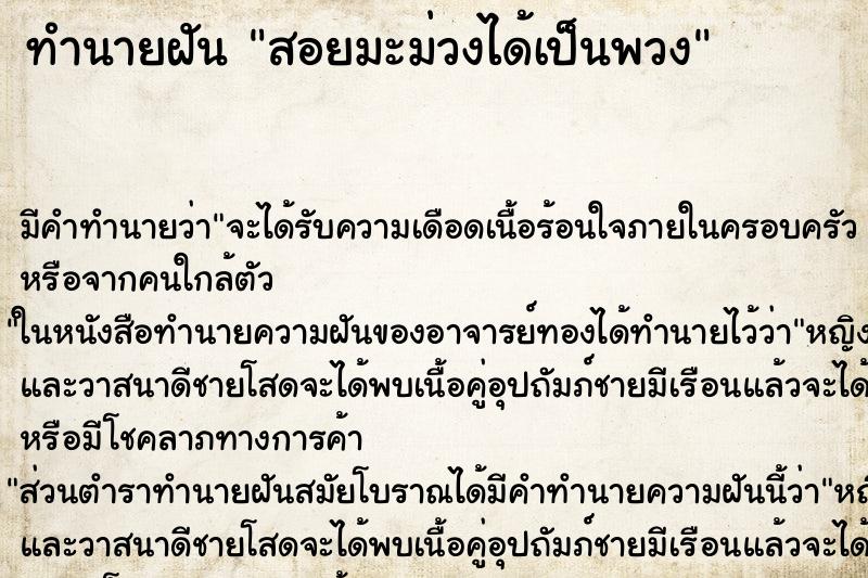 ทำนายฝันสอยมะม่วงได้เป็นพวง ทำนายฝันทำนายฝันสอยมะม่วงได้เป็นพวง