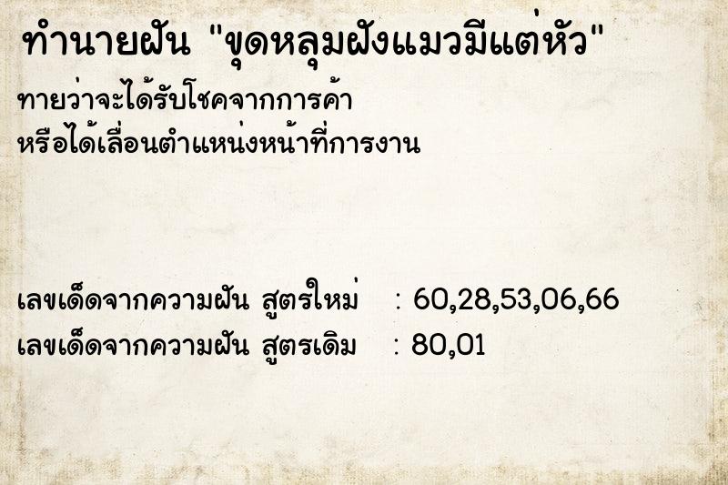 ทำนายฝันทำนายฝันขุดหลุมฝังแมวมีแต่หัว