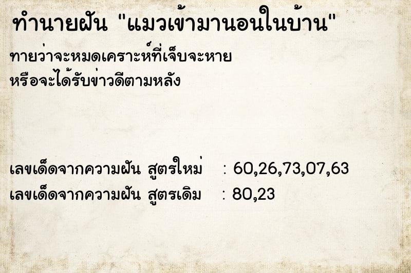 ทำนายฝันทำนายฝันแมวเข้ามานอนในบ้าน