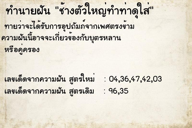 ทำนายฝันช้างตัวใหญ่ทำท่าดุใส่ ทำนายฝันทำนายฝันช้างตัวใหญ่ทำท่าดุใส่