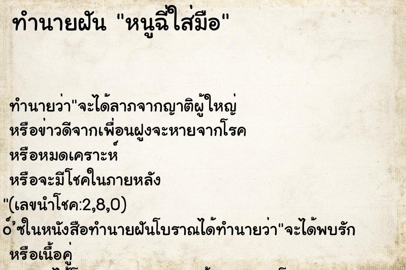 ทำนายฝันหนูฉี่ใส่มือ ทำนายฝันทำนายฝันหนูฉี่ใส่มือ