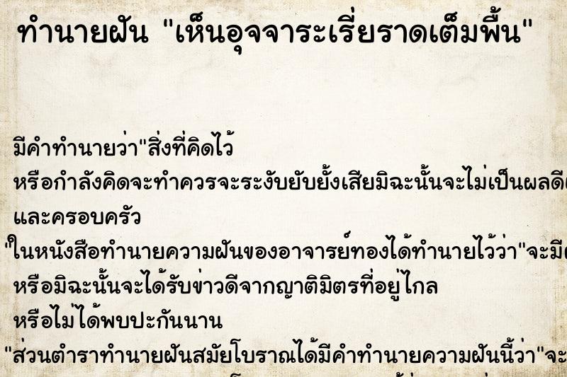 ทำนายฝัน เห็นอุจจาระเรี่ยราดเต็มพื้น ทำนายฝัน เห็นอุจจาระเรี่ยราดเต็มพื้น