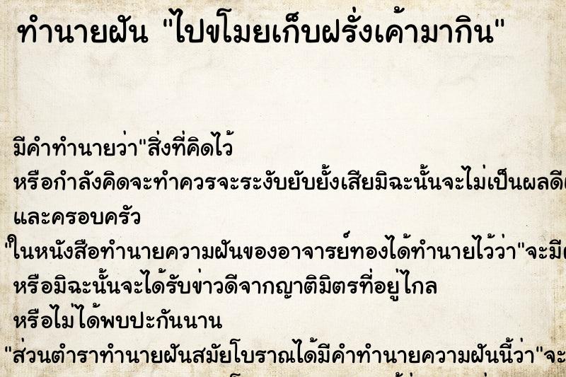 ทำนายฝัน ไปขโมยเก็บฝรั่งเค้ามากิน ทำนายฝัน ไปขโมยเก็บฝรั่งเค้ามากิน