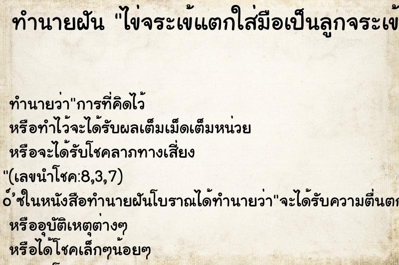 ทำนายฝันไข่จระเข้แตกใส่มือเป็นลูกจระเข้ ทำนายฝันทำนายฝันไข่จระเข้แตกใส่มือเป็นลูกจระเข้