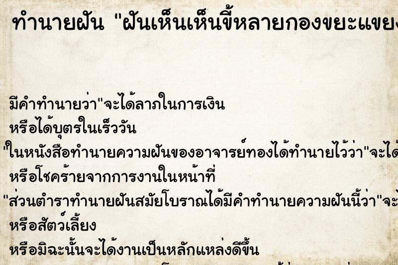ทำนายฝัน ฝันเห็นเห็นขี้หลายกองขยะแขยงมาก ทำนายฝัน ฝันเห็นเห็นขี้หลายกองขยะแขยงมาก