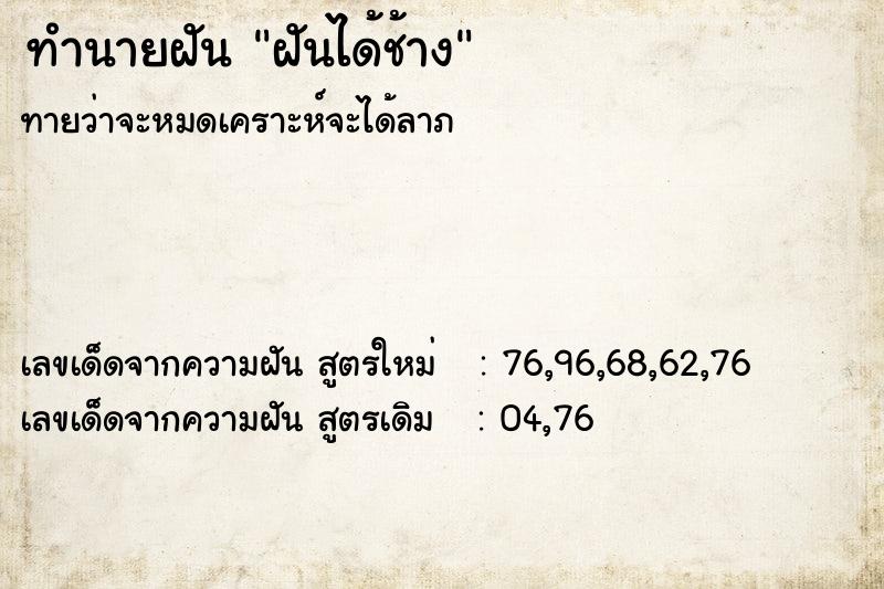 ทำนายฝันฝันได้ช้าง ทำนายฝันทำนายฝันฝันได้ช้าง