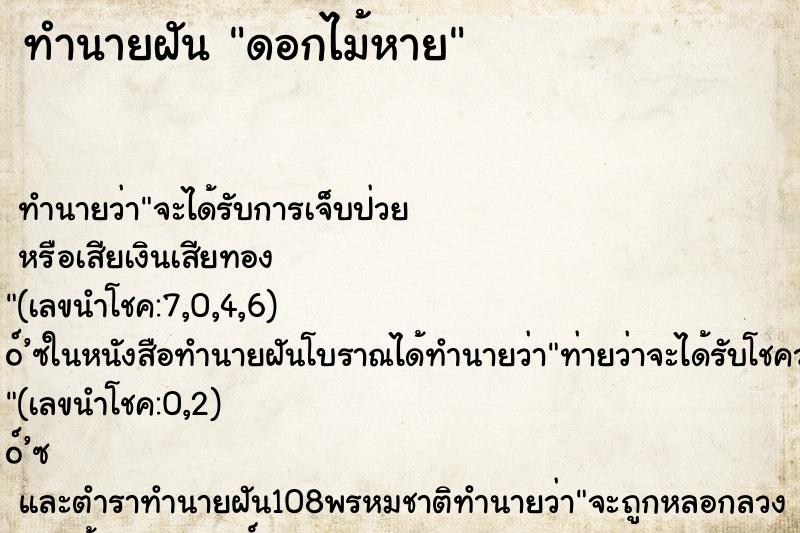 ทำนายฝันดอกไม้หาย ทำนายฝันทำนายฝันดอกไม้หาย