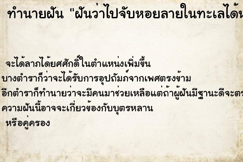 ทำนายฝันทำนายฝันฝันว่าไปจับหอยลายในทะเลได้หอยลายเยอะมาก